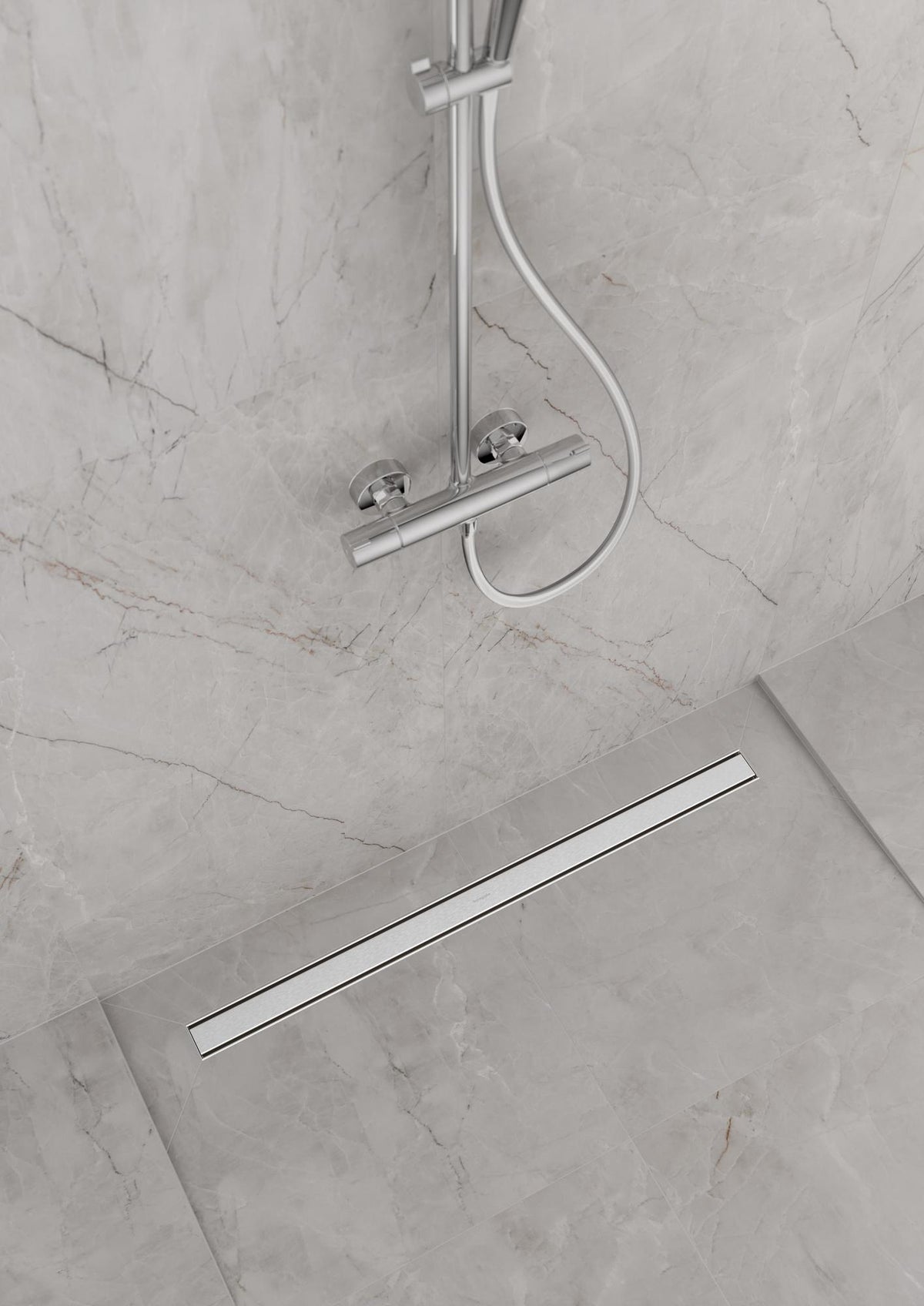HANSGROHE RainDrain Original Duschrinne Fertigset 1200 mm – rahmenloses Design, Edelstahl gebürstet