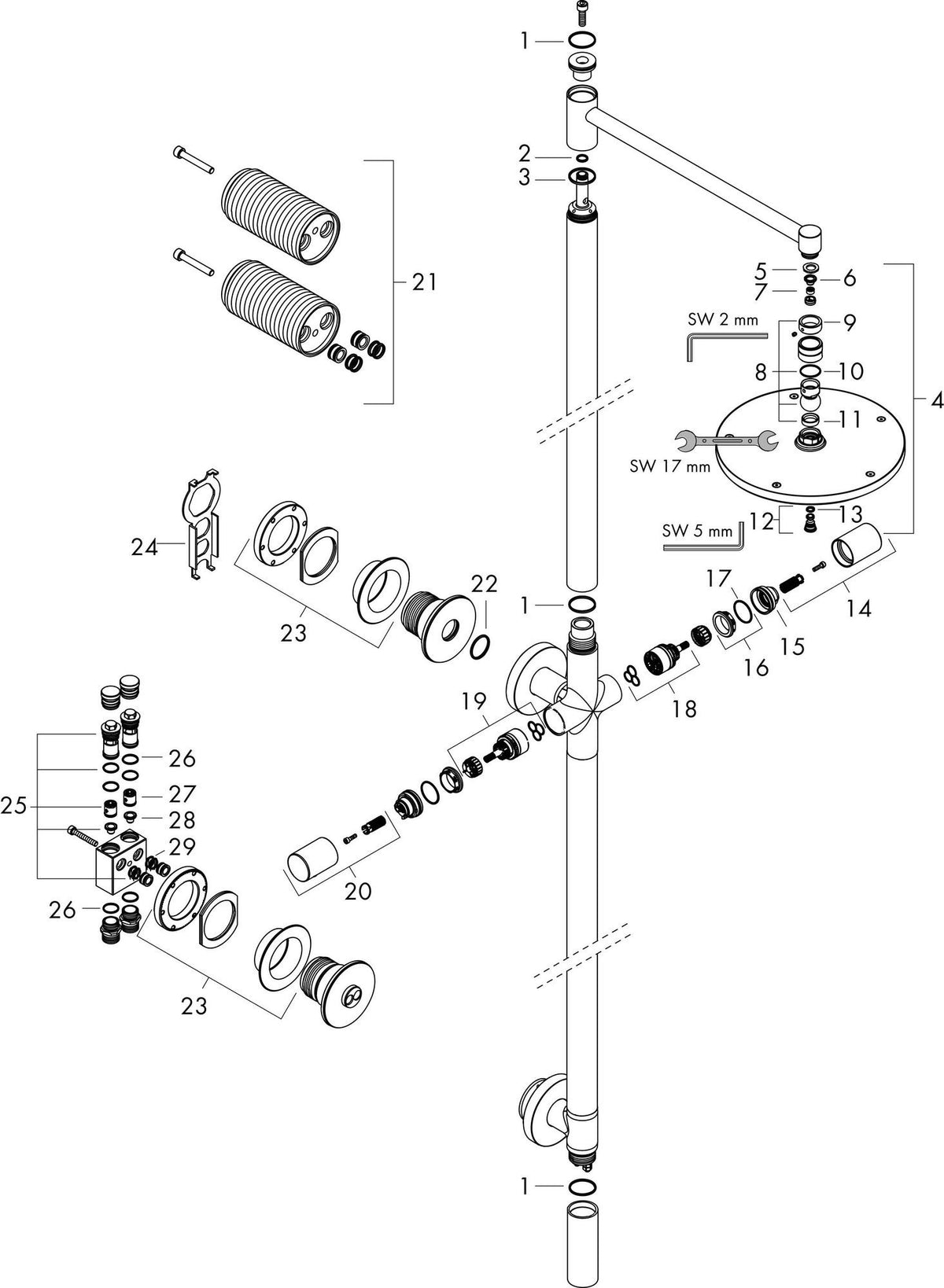 AXOR STARCK Duschsäule mit Kopfbrause 240 mm, 1 Jet, polished gold optic – PowderRain
