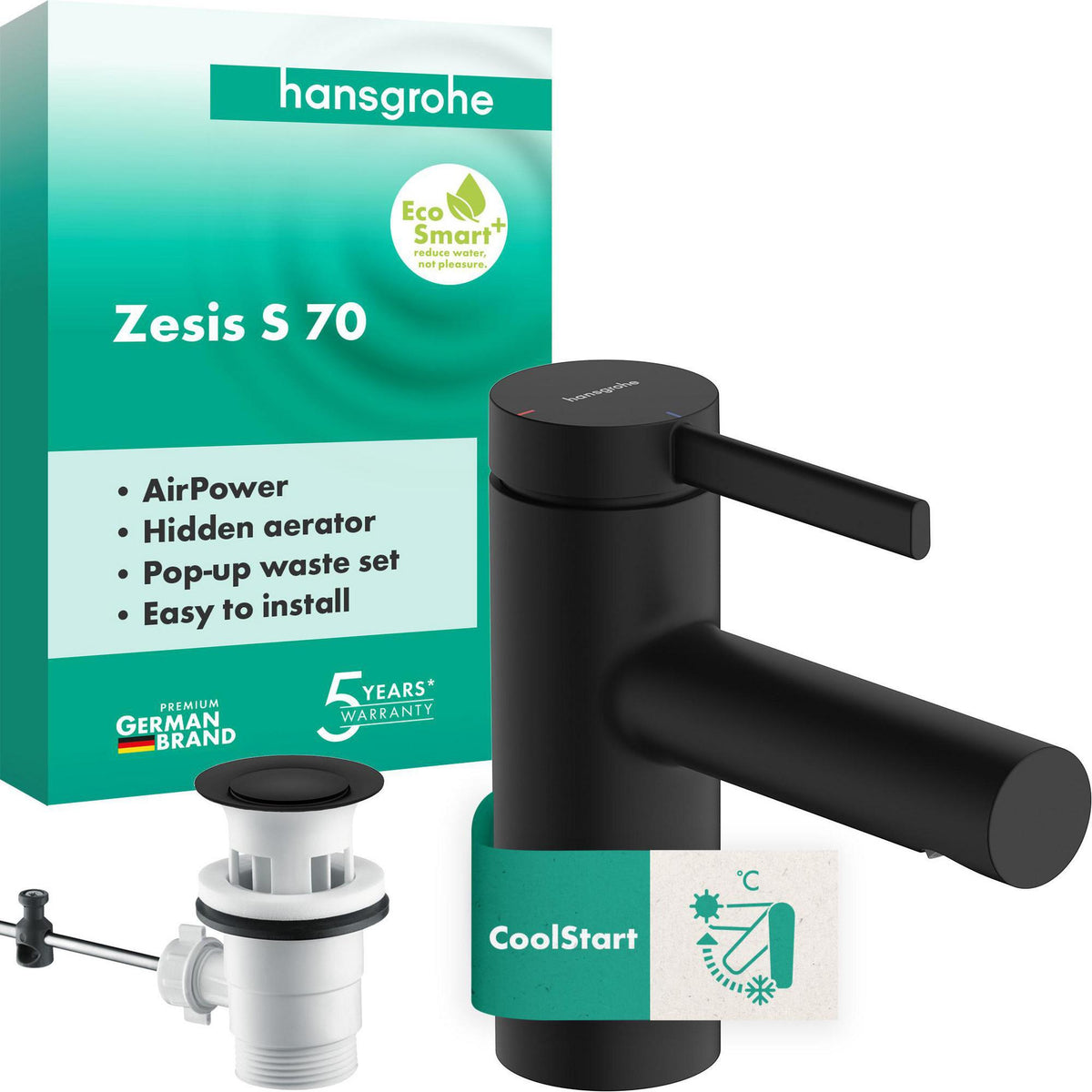 Hansgrohe Zesis S Einhebel-Waschtischmischer 70 mm mit Zugstangen-Ablaufgarnitur, chrom