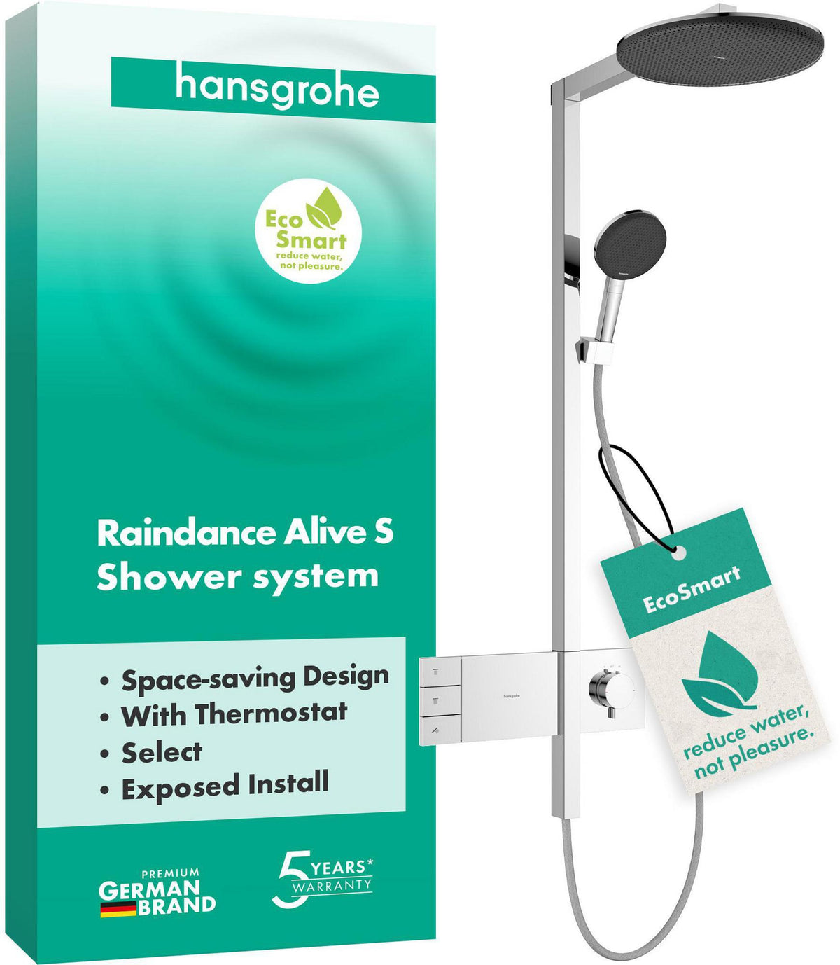 HANSGROHE Duschsystem Raindance Alive S 300 2jet EcoSmart mit Thermostat – Schwarz