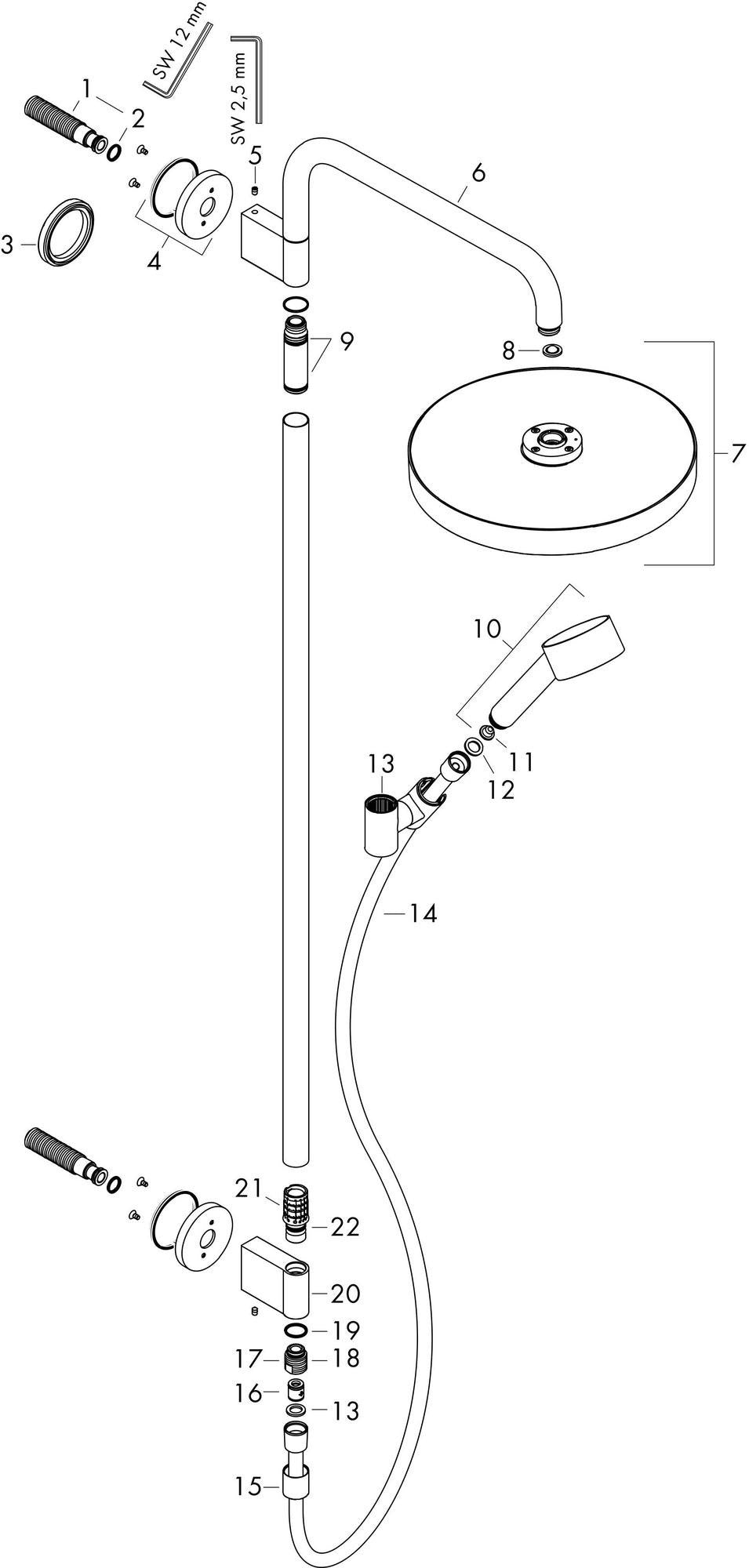 AXOR ONE 280 1jet Showerpipe Unterputz Chrom – Duschsystem mit Kopf- und Handbrause