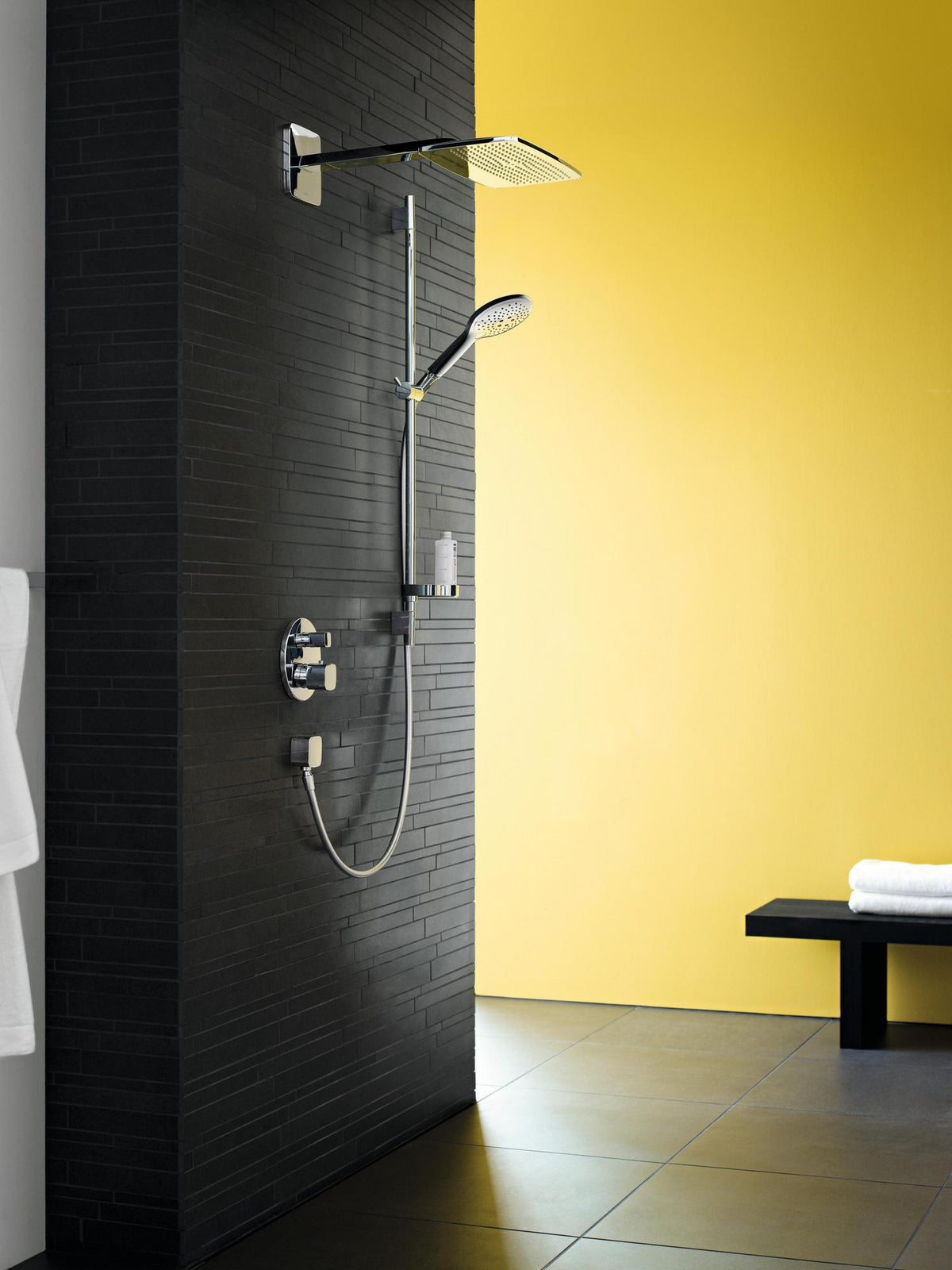 HANSGROHE Raindance Select S 150 3jet Brauseset mit Unica'S Puro Stange und Seifenschale, Chrom