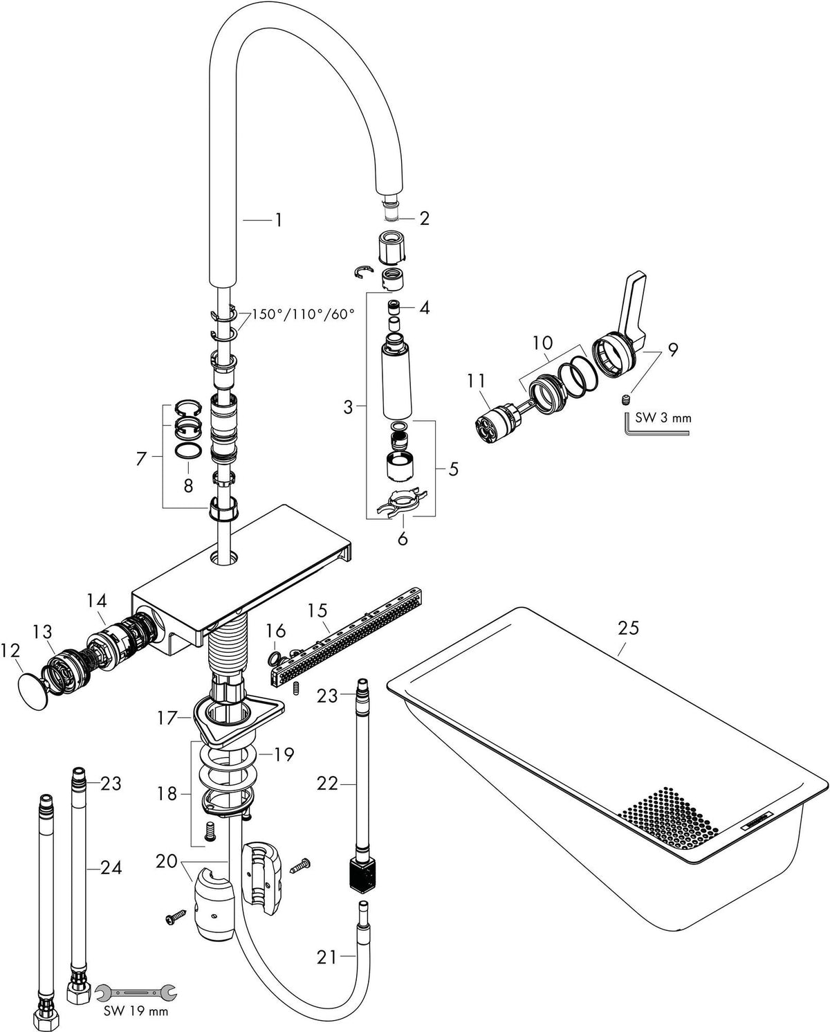 Hansgrohe HG Spültischmischer 170 Aquno Select M81 mit Ausziehbrause 3jet Chrom