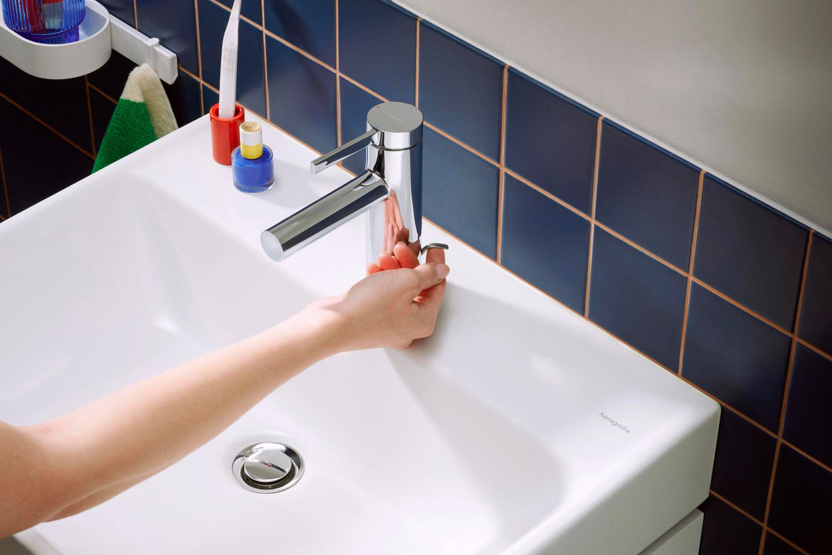 HANSGROHE Zesis S 100 Waschtisch-Einhebelmischer mit Zugstangen-Ablaufgarnitur mattschwarz – ComfortZone 100, CoolStart