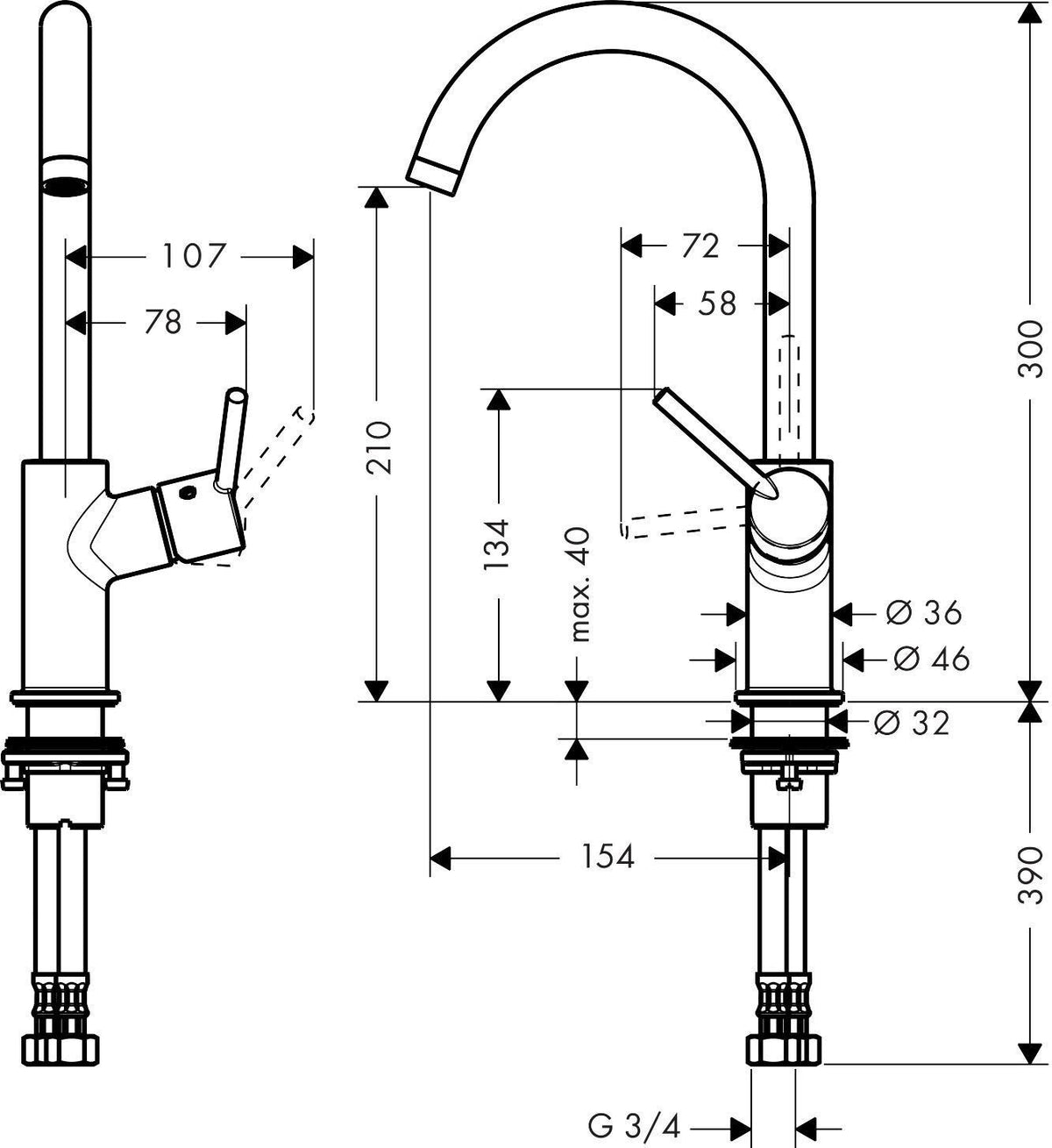 HANSGROHE Talis Einhebel-Waschtischmischer DN 15 mit schwenkbarem Auslauf und Push-Open Ablaufgarnitur, chrom