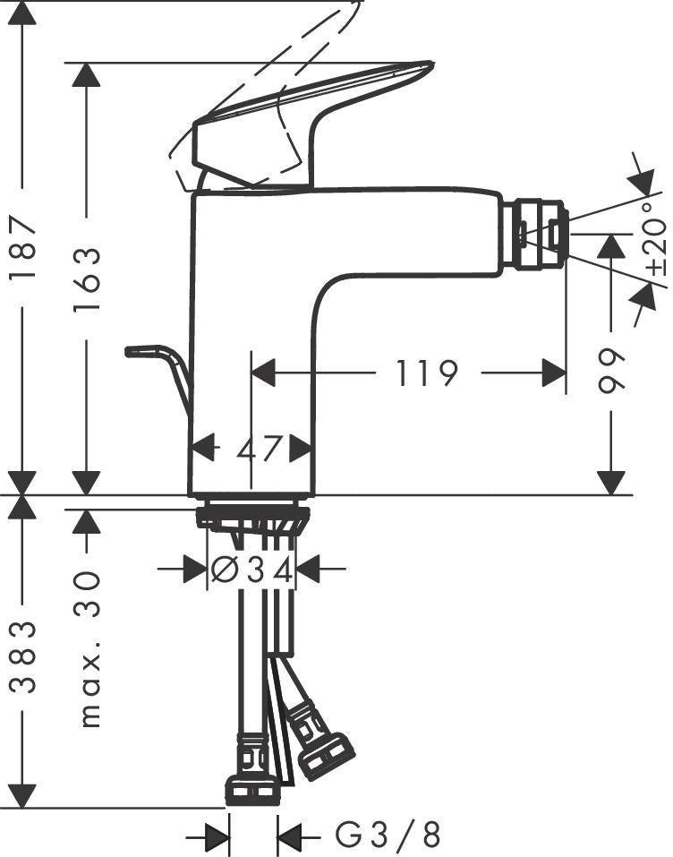 HANSGROHE Logis Einhebel-Bidetmischer DN 15 mit Zugstangen-Ablaufgarnitur, chrom