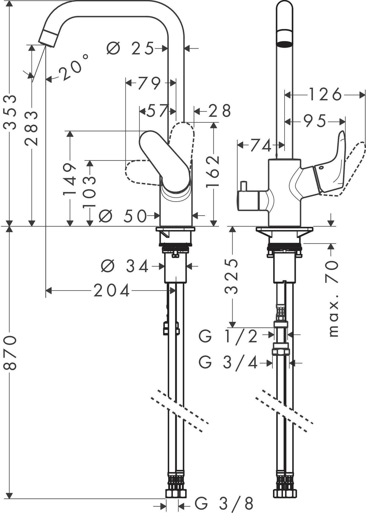 HANSGROHE HG Einhebel-Küchenmischer 260 FOCUS DN 15 mit Geräteabsperrventil Chrom