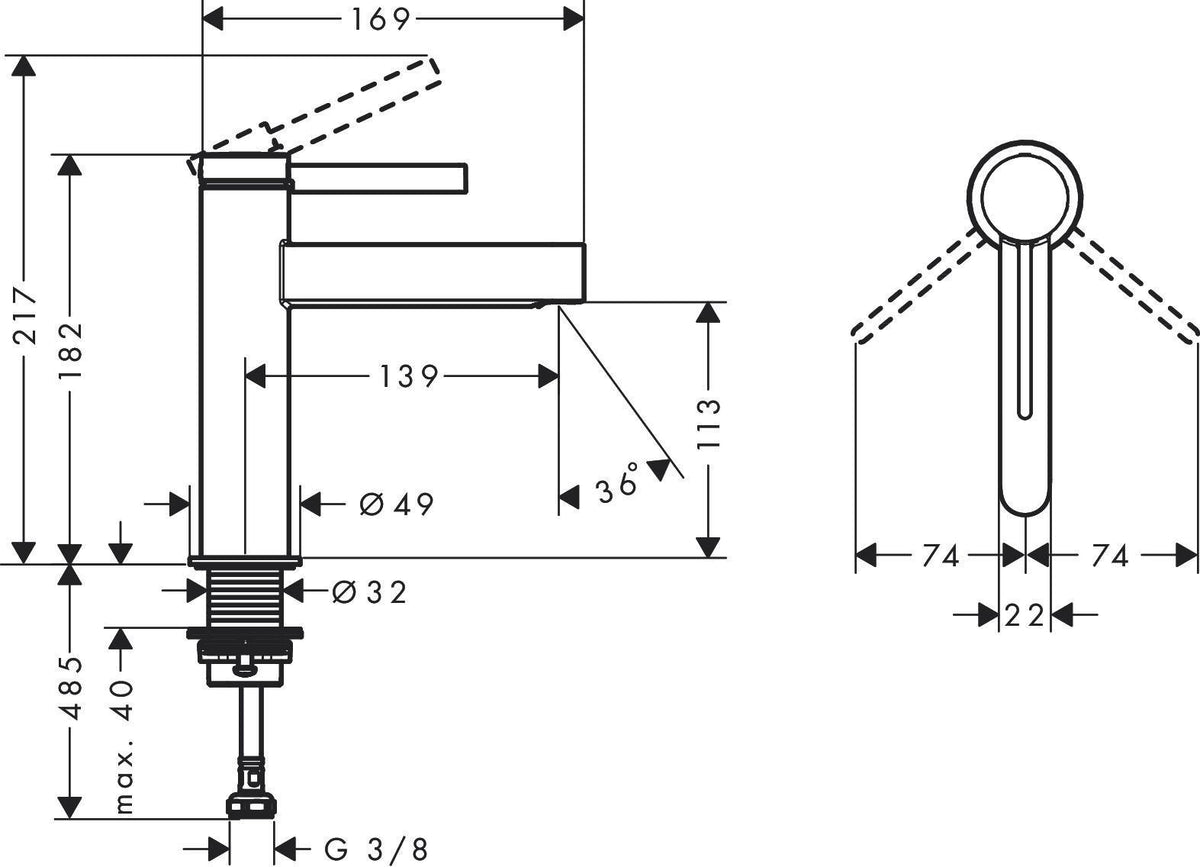 HANSGROHE Finoris Einhebel-Waschtischmischer 110 mit Zugstangen-Ablaufgarnitur, chrom