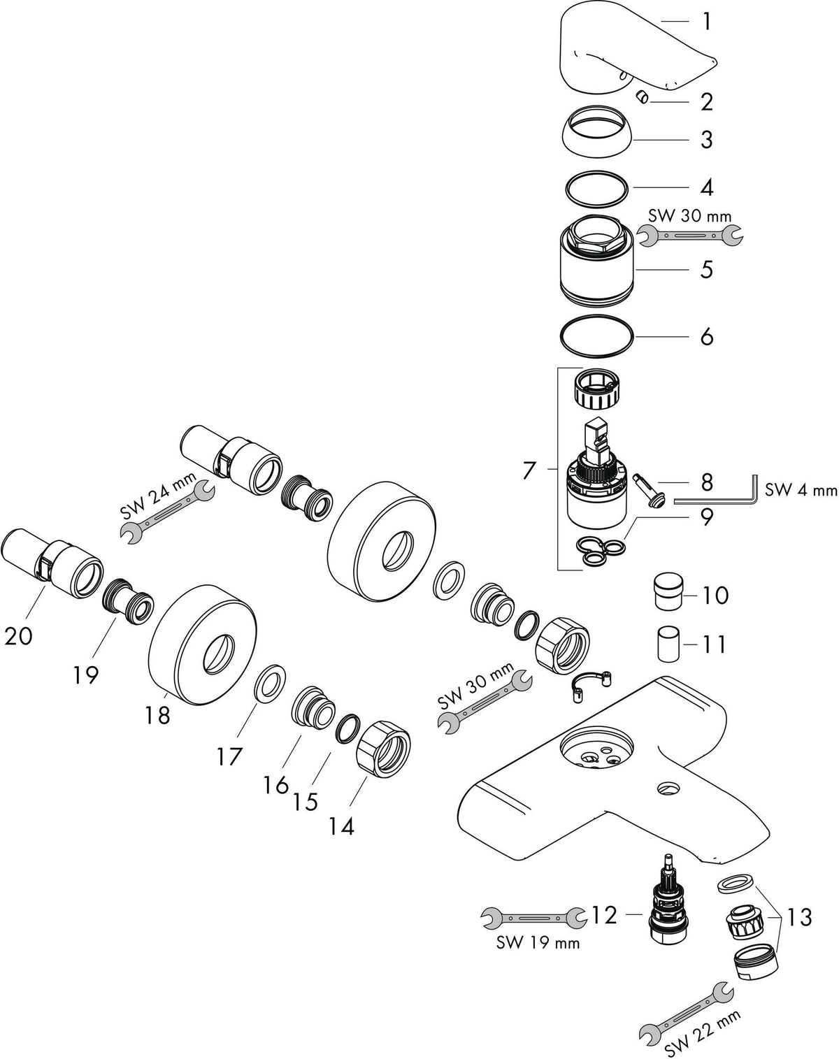 Hansgrohe Metris Einhebel-Wannenmischer DN 15 Aufputz chrom mit Temperaturbegrenzung