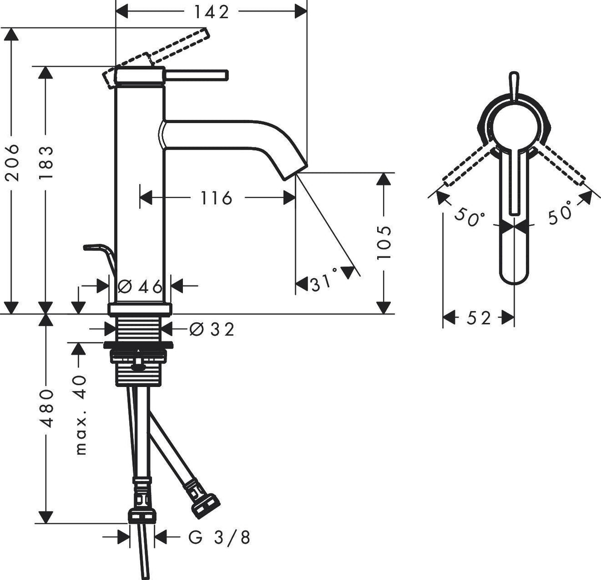 HANSGROHE HG Einhebel-Waschtischmischer Tecturis S ComfortZone 110 mit Zugstange chrom