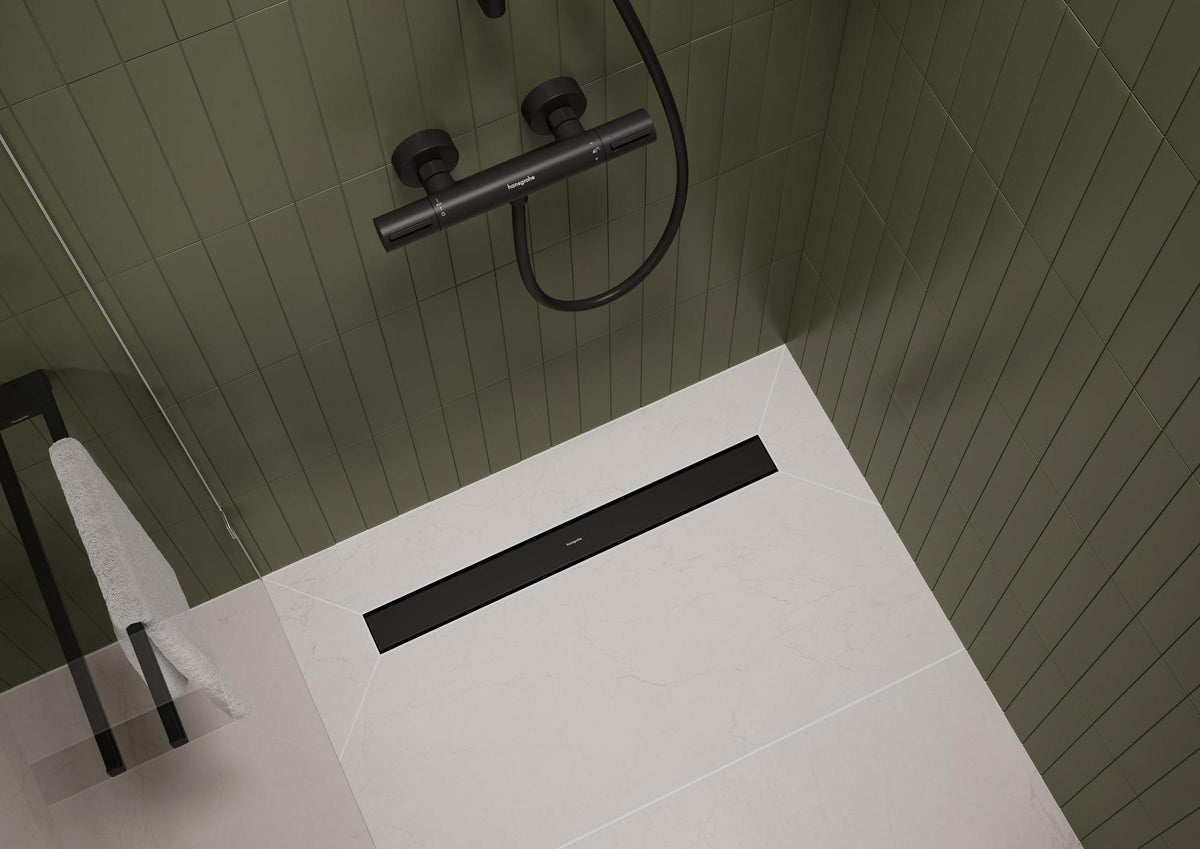 Hansgrohe RainDrain Go Komplettset Duschrinne 1000 mm rückseitig befliesbar für Standard- und flache Installation, matt schwarz