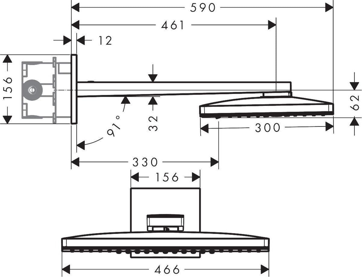 AXOR ShowerSolutions Kopfbrause 466 x 300 mm 2 Strahlarten Chrom – Rain & RainStream
