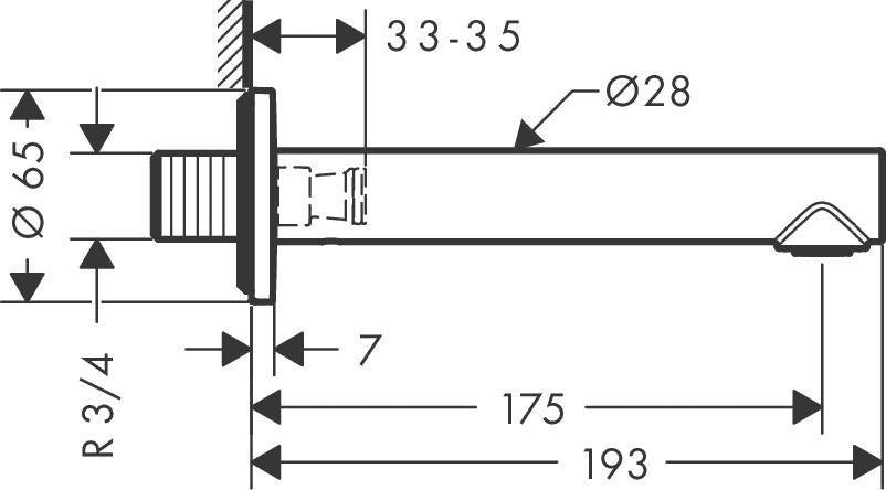 AXOR UNO Wanneneinlauf von HANSGROHE – Wandmontage, 175 mm Ausladung, Chrom