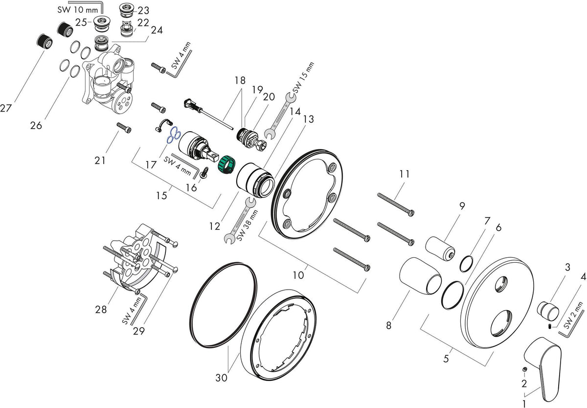 HANSGROHE Focus Einhebel-Wannenmischer Chrom – Wandmontage, 2 Verbraucher, Thermostat