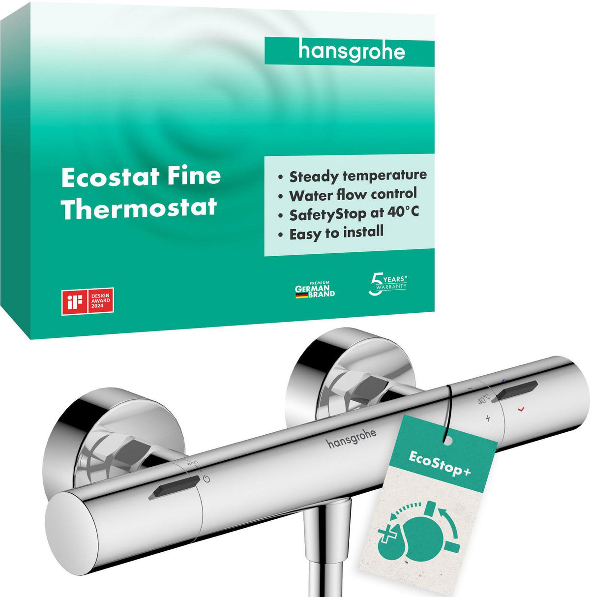 HANSGROHE Ecostat Fine Brausethermostat Aufputz Chrom – Temperatur- und Volumensteuerung