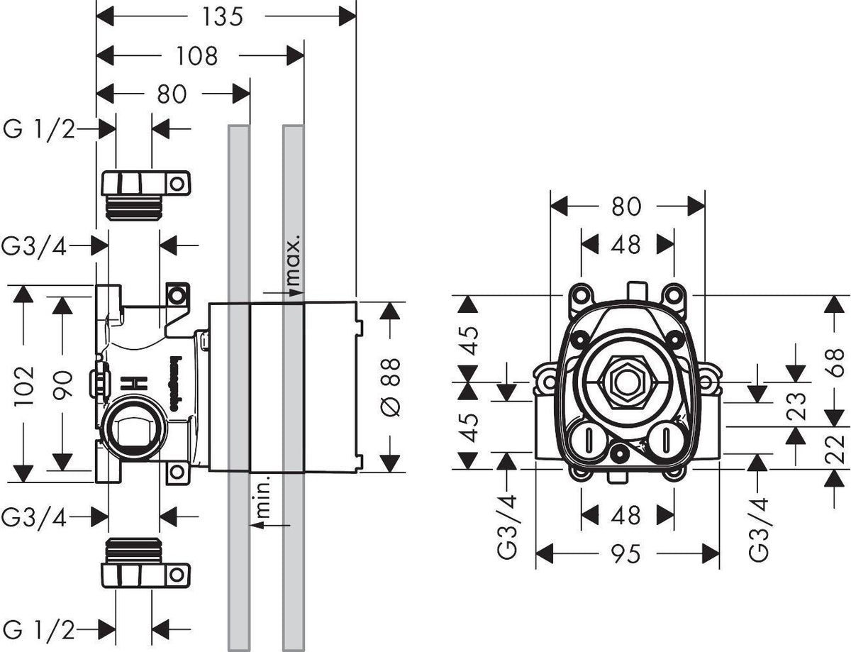 AXOR STARCK Grundkörper DN 20 12x12 – Thermostat-Einbaukörper für ShowerSolutions