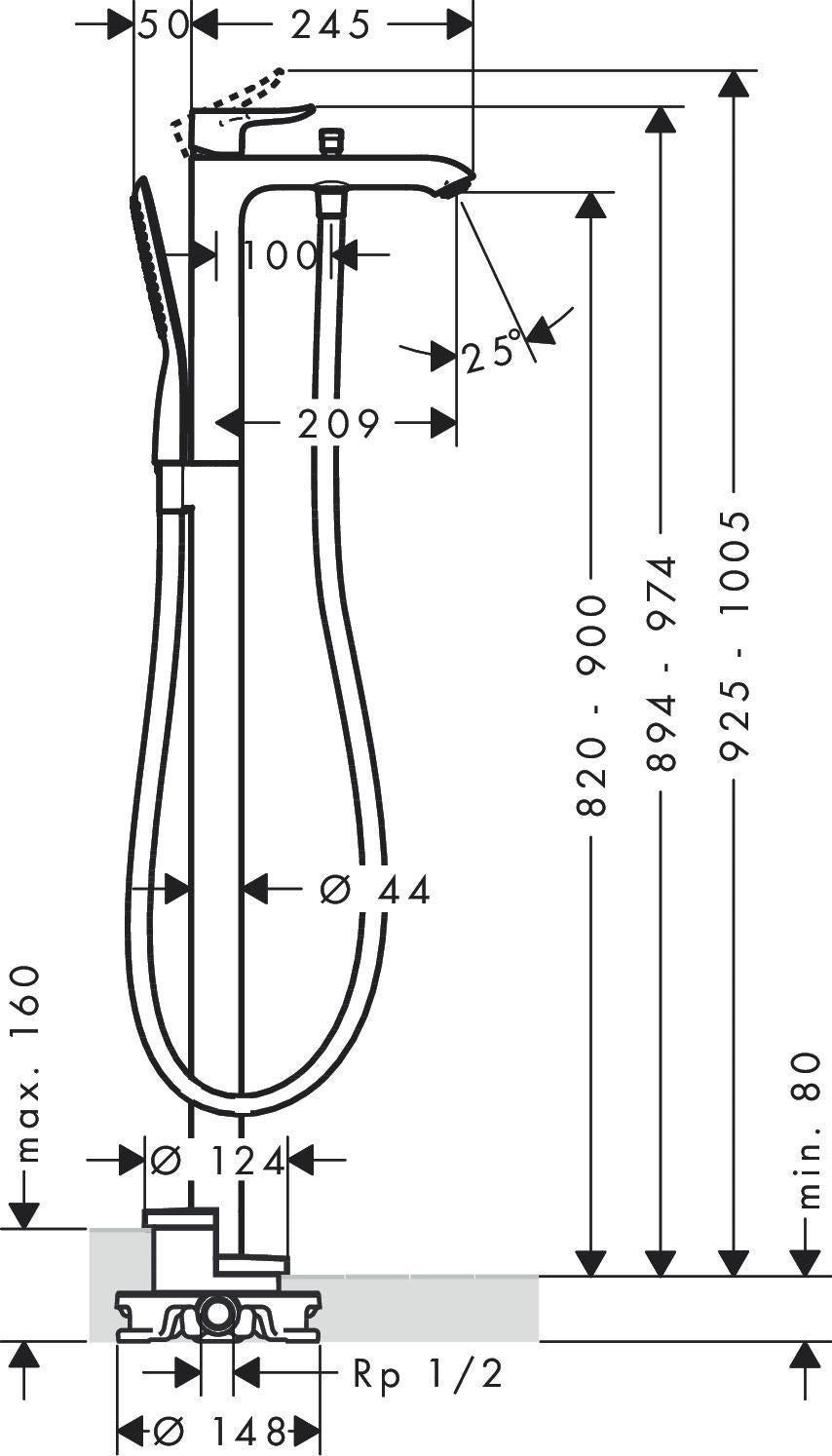 HANSGROHE Metris Einhebel-Wannenmischer bodenstehend DN15 chrom