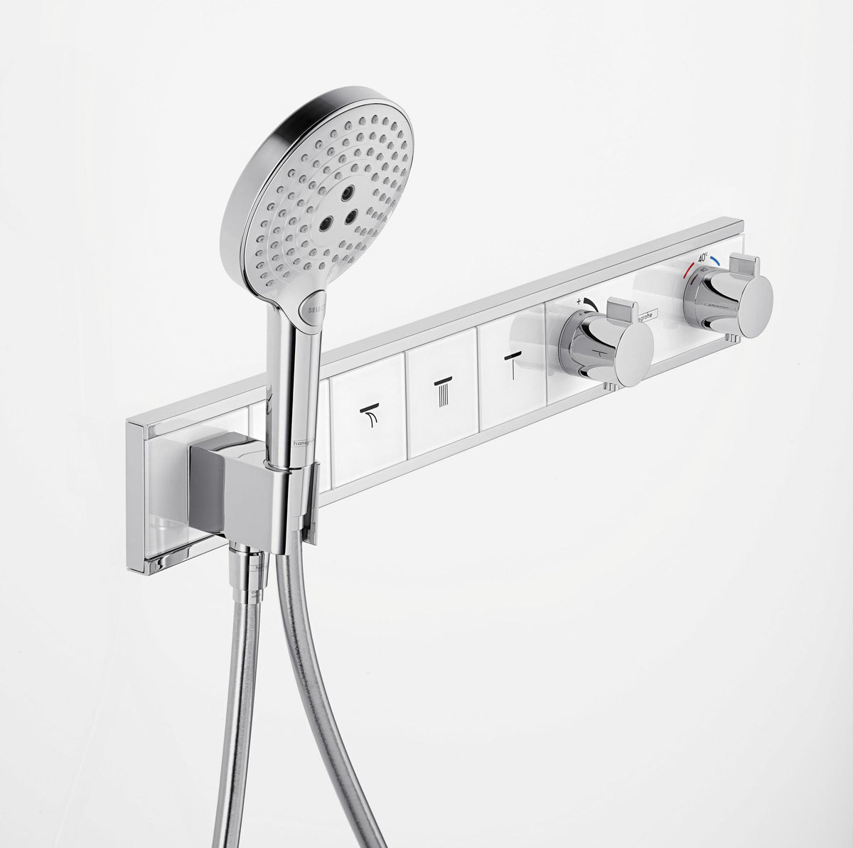 HANSGROHE RainSelect Fertigmontageset Thermostat mit Brausehalter für 4 Verbraucher, Chrom