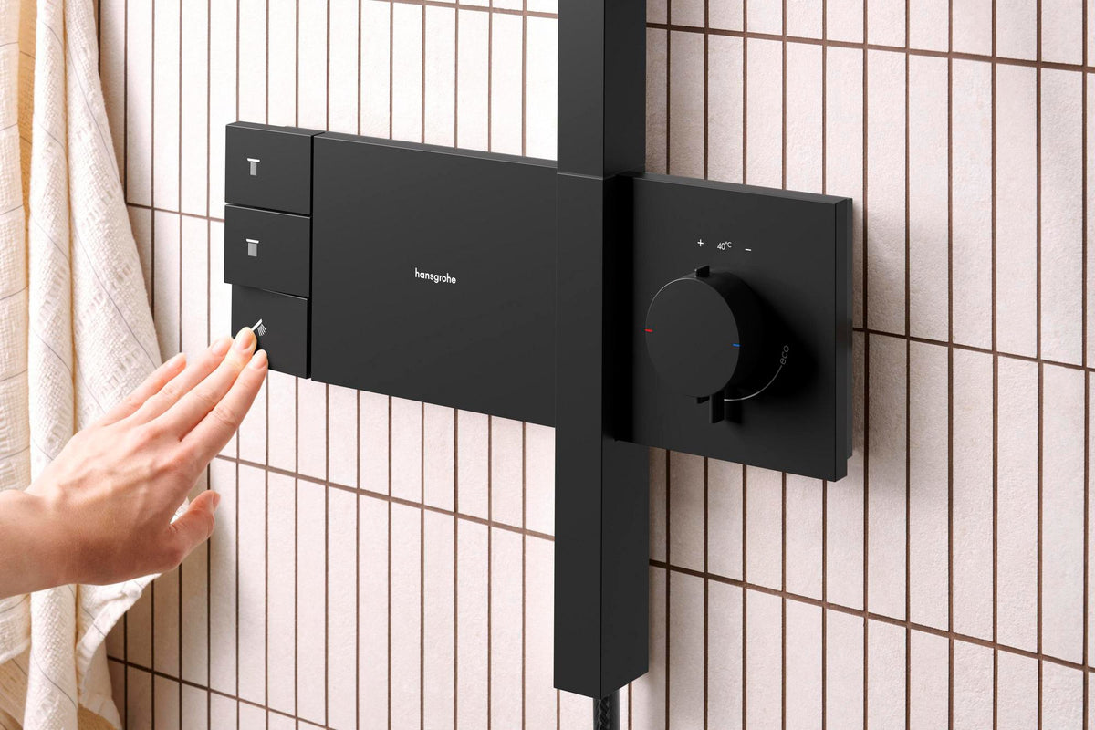 HANSGROHE Raindance Alive S 300 2jet Duschsystem mit Thermostat – Schwarz, 300 mm Kopfbrause
