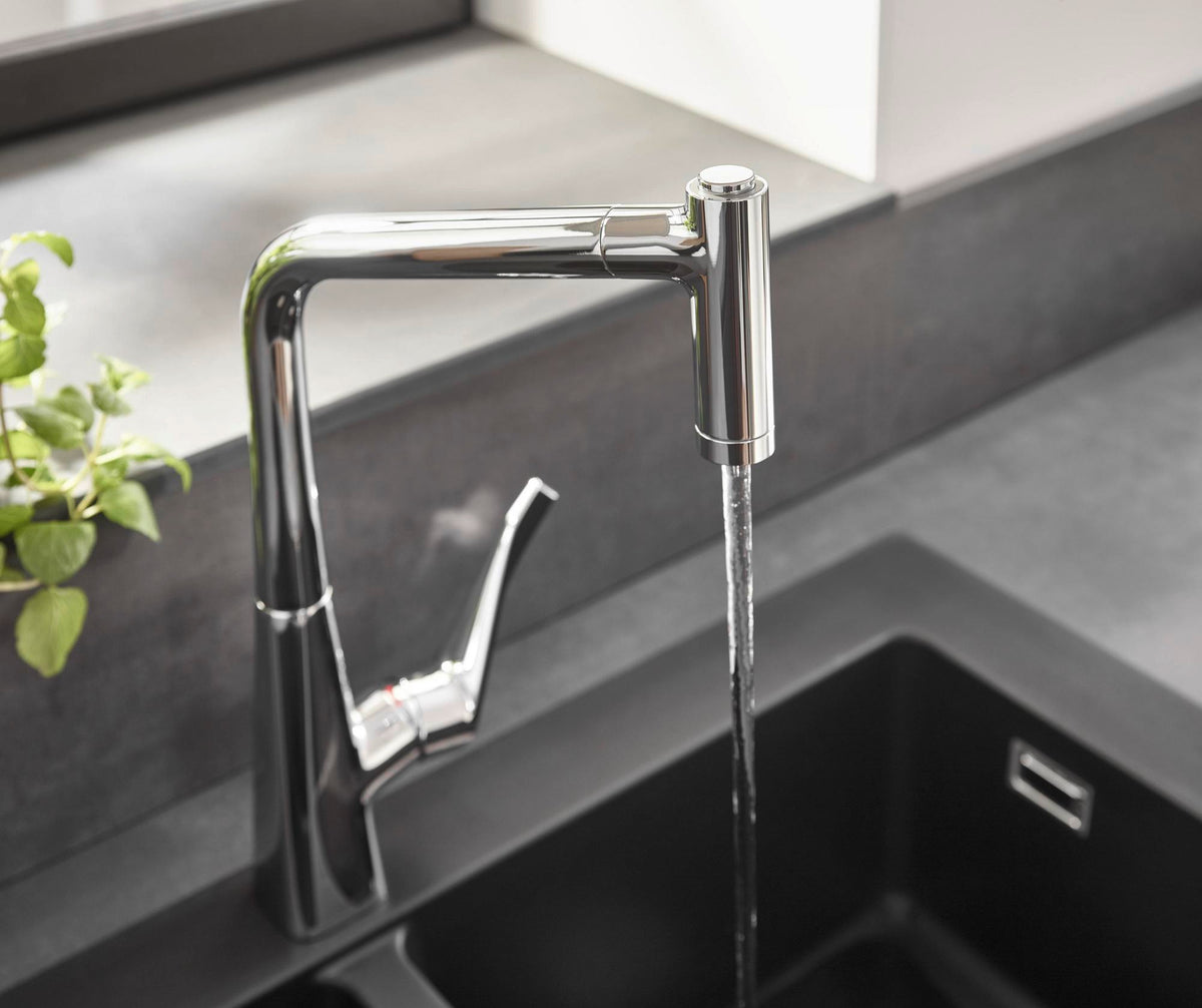 HANSGROHE Metris M71 Einhebel-Küchenmischer DN 15 mit Ausziehbrause, ComfortZone 320, Chrom