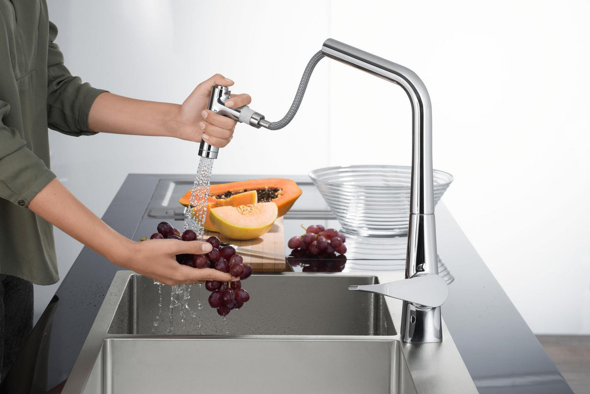 HANSGROHE Metris Select M71 Spültischmischer 200 Select 2jet mit Ausziehbrause und sBox, chrom