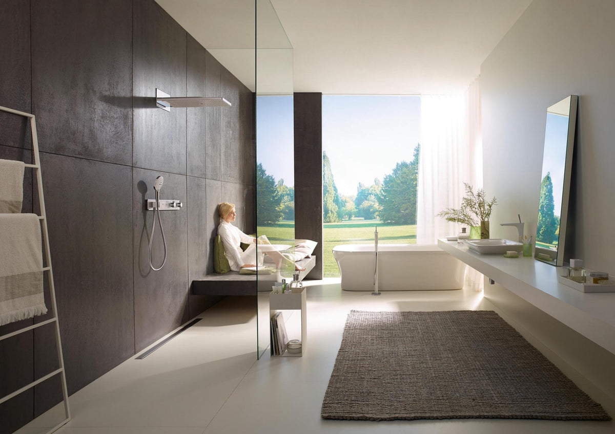 HANSGROHE Kopfbrause RAINMAKER SELECT 580 weiß/chrom 3jet quadratisch – 586 x 258 mm, RainFlow, Antikalk