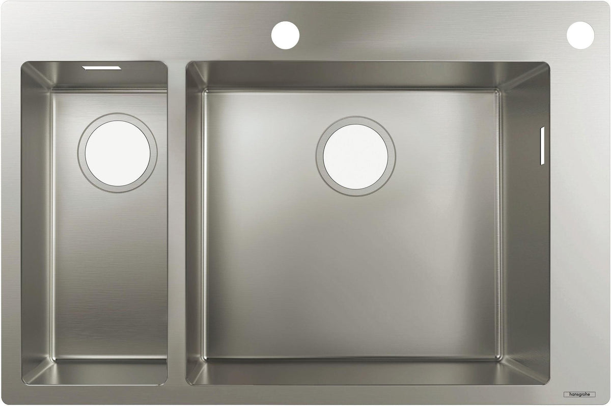 HANSGROHE Einbauspüle S71 180 x 450 Edelstahl – 2 Becken, flächenbündig