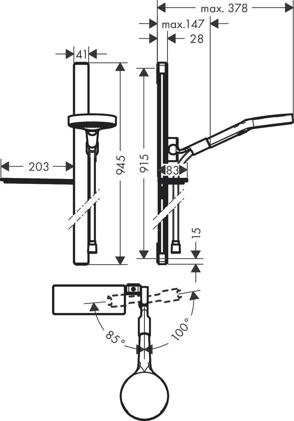 Hansgrohe Rainfinity 130 3jet Brausenset mit Unica E 900mm Stange, Seifenschale und 3 Strahlarten