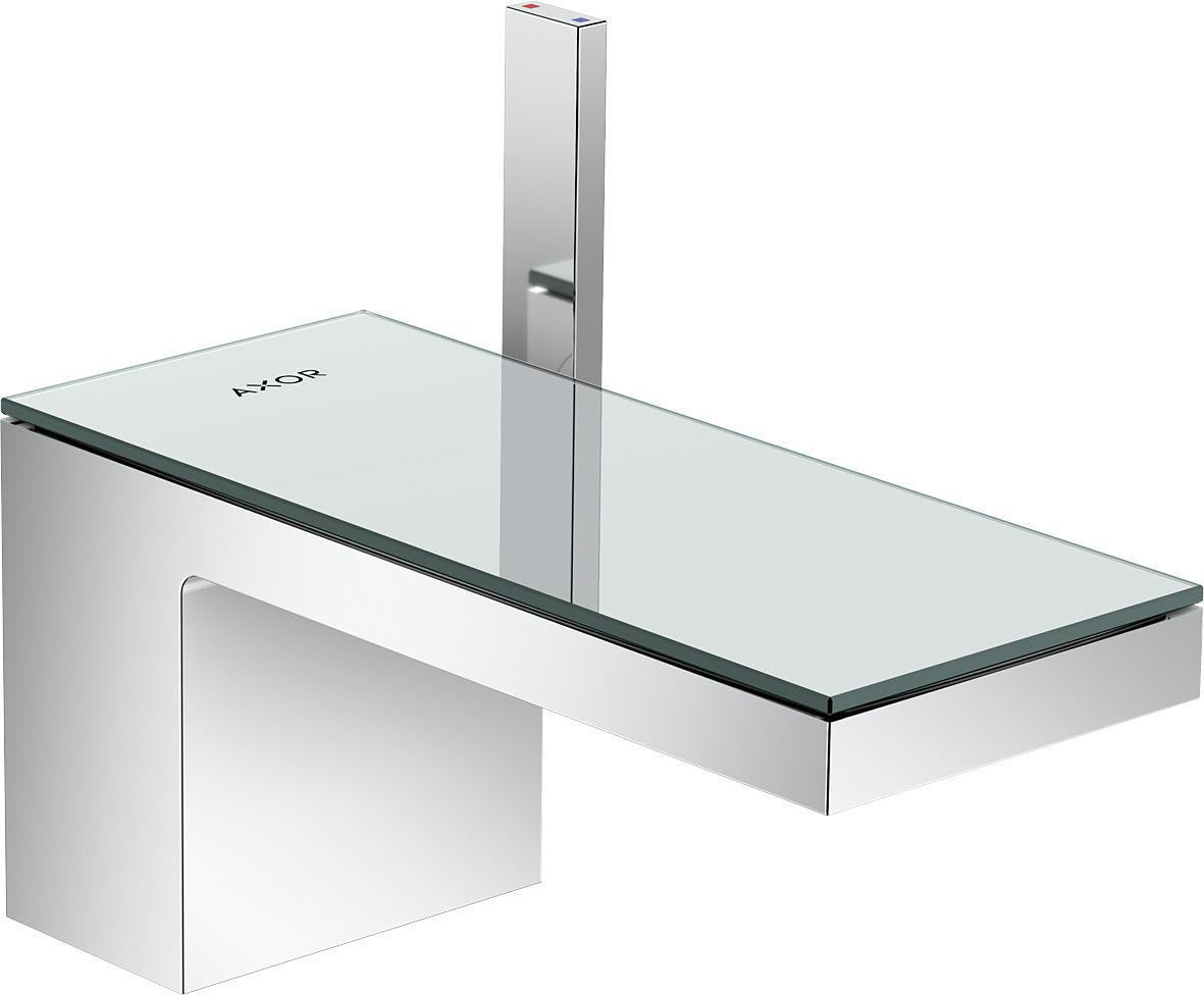 AXOR MyEdition Waschtischmischer 70 mit Glasplatte und Push-Open Ablaufgarnitur von Hansgrohe – chrom