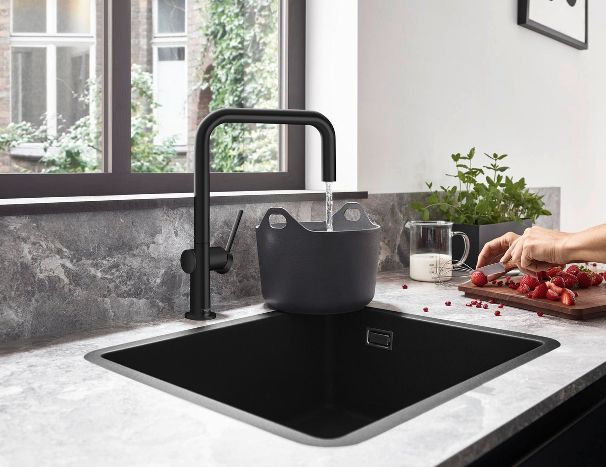 HANSGROHE Unterbauspüle S51 450 S510-U450 GS – SilicaTec, graphitschwarz, 1 Becken