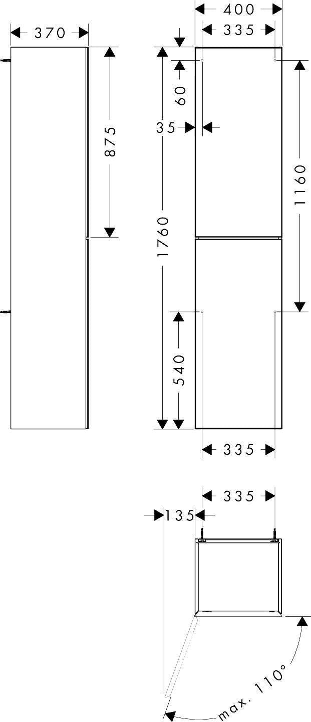 HANSGROHE Hochschrank Xevolos E 1160 mm mit PushOpen, Eiche dunkel/Weiß, grifflos