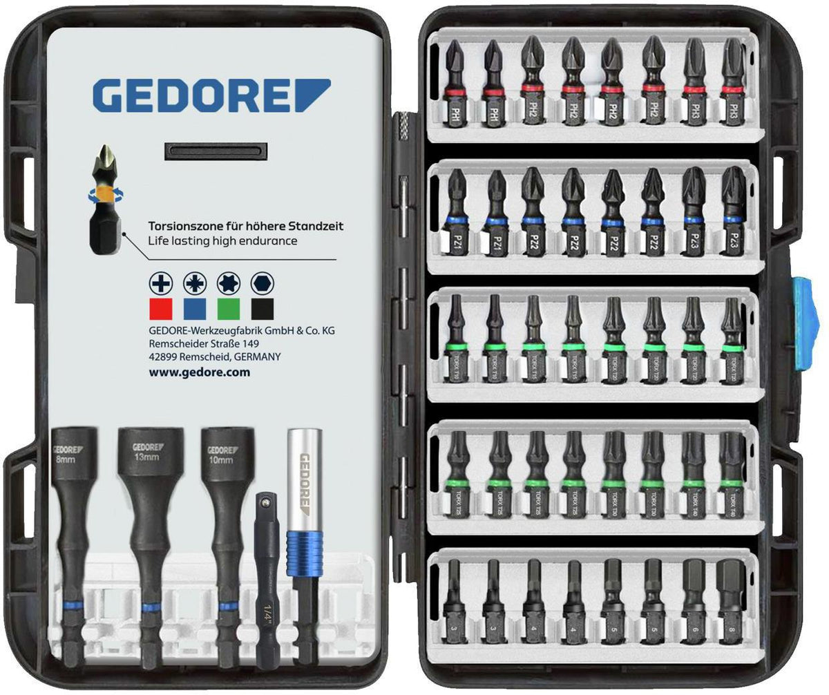 GEDORE Bitsortiment 666-045 45-teilig mit Torsionszone und Farbcodierung