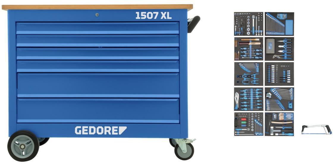 GEDORE Rollwerkbank 1507 XL mit 6 Schubladen, 308-tlg. Werkzeug und 1000 kg Tragkraft