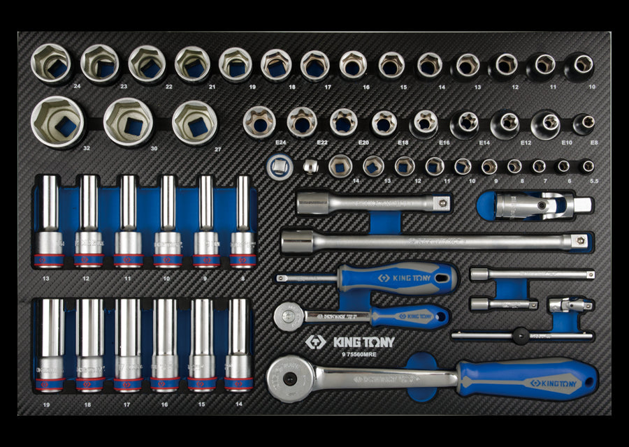 KING TONY Profi-Werkzeuge - 1/4" und 1/2" Steckschlüsseleinsätze, EVAWAVE 975560MRE