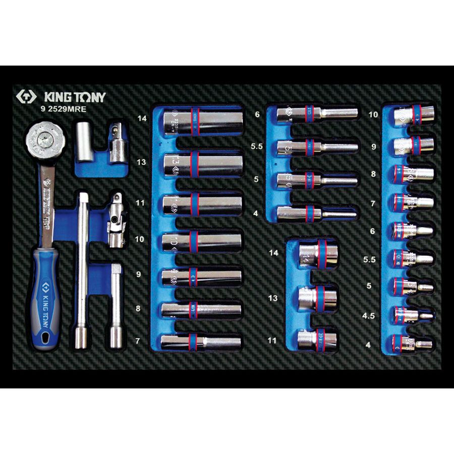 KING TONY Profi-Werkzeuge - 1/4" Steckschlüssel-Set, metrisch, EVAWAVE, mit Zubehör - 29 tlg. 92529MRE
