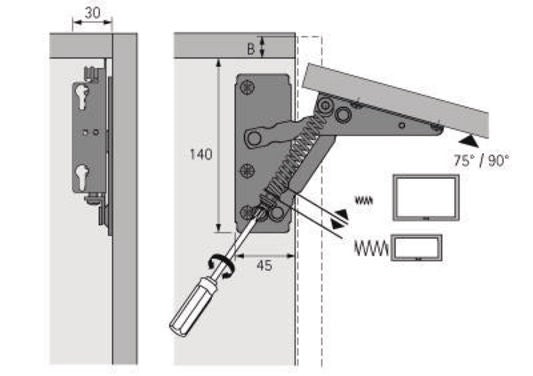HETTICH Hochklappbeschlag Lift 80-220 N Stahl vernickelt 75° für Holzfronten