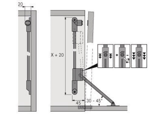 HETTICH Klappenhalter Klassik D mit Magnet-Zuhaltung, 290 mm, links, vernickelt