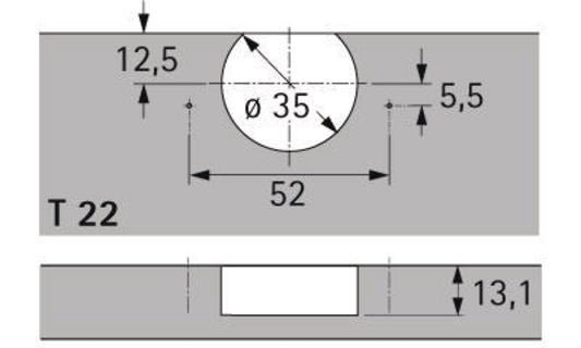 HETTICH Topfscharnier Selekta TH 32 zum Anschrauben, vernickelt, Topf-Ø 35 mm