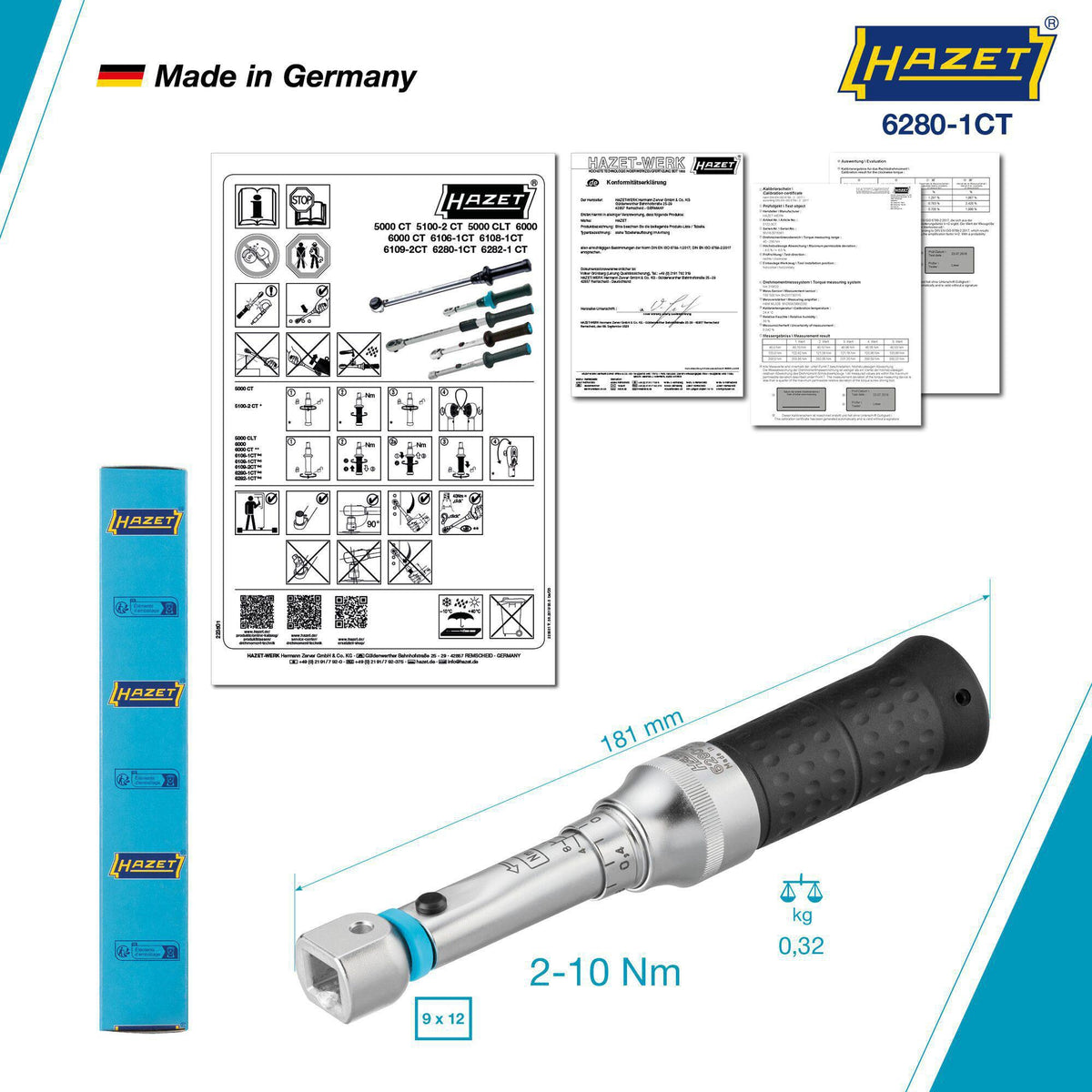HAZET Drehmomentschlüssel 6280-1CT 2-10 Nm mit 9x12 mm Einsteckaufnahme