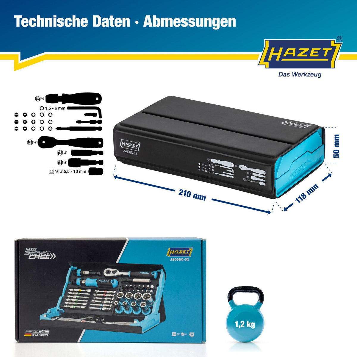 HAZET Bitsortiment SmartCase 2200SC-32, 59-teilig, Schlitz/PH/PZ/TX/Innensechskant