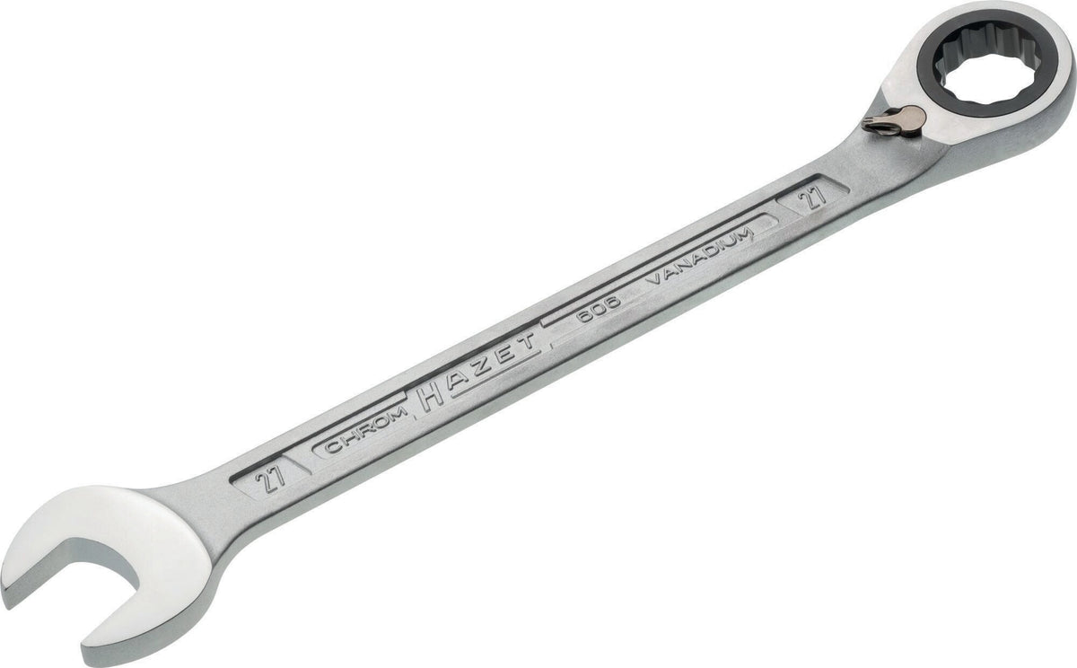 HAZET Maulringratschenschlüssel 606 SW 8 mm – umschaltbar, Ringseite 13° abgewinkelt, 60 Zähne