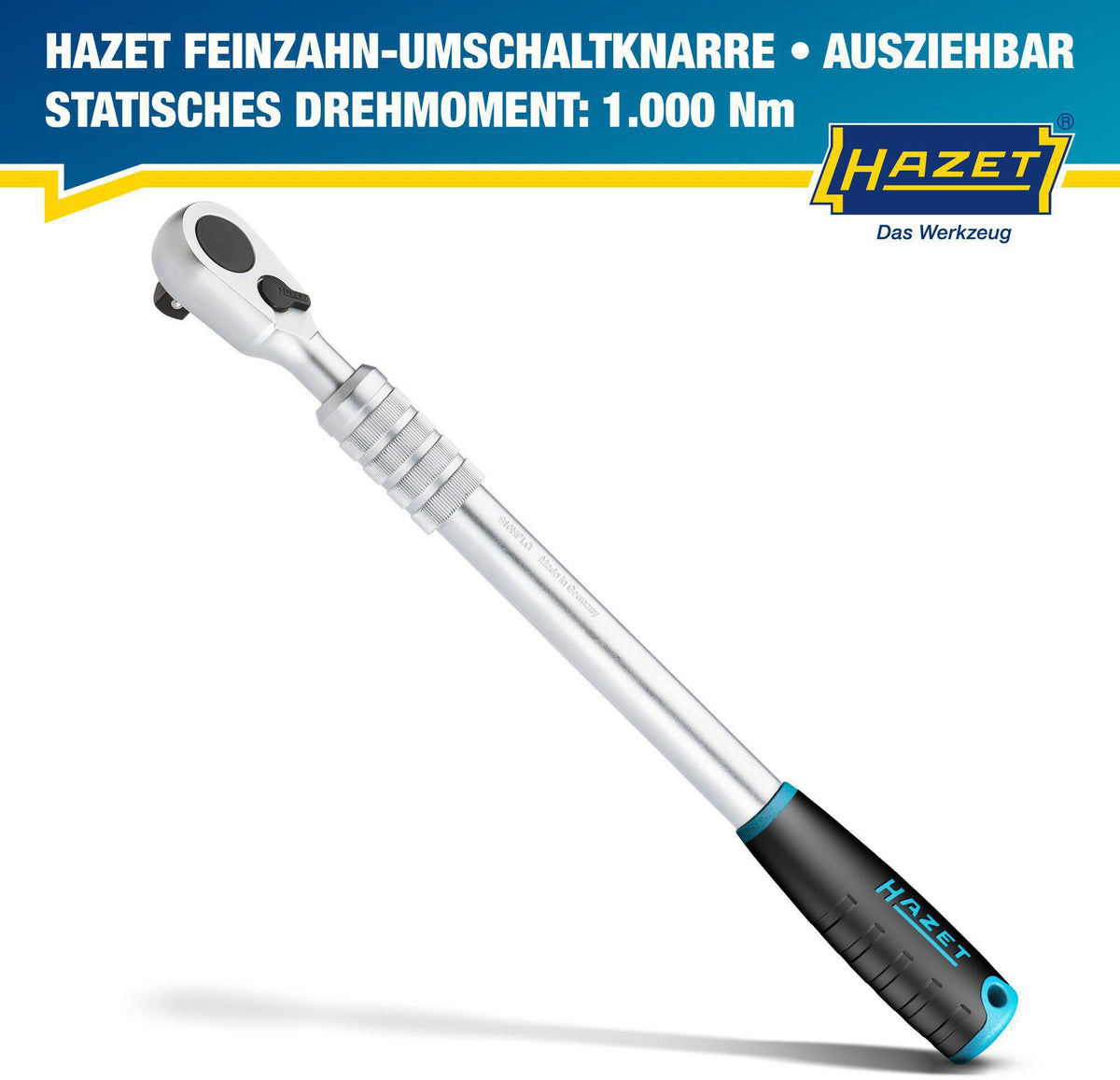 HAZET Teleskopknarre 916HPLG 1/2 Zoll 90 Zähne Umschalthebel 414-614 mm