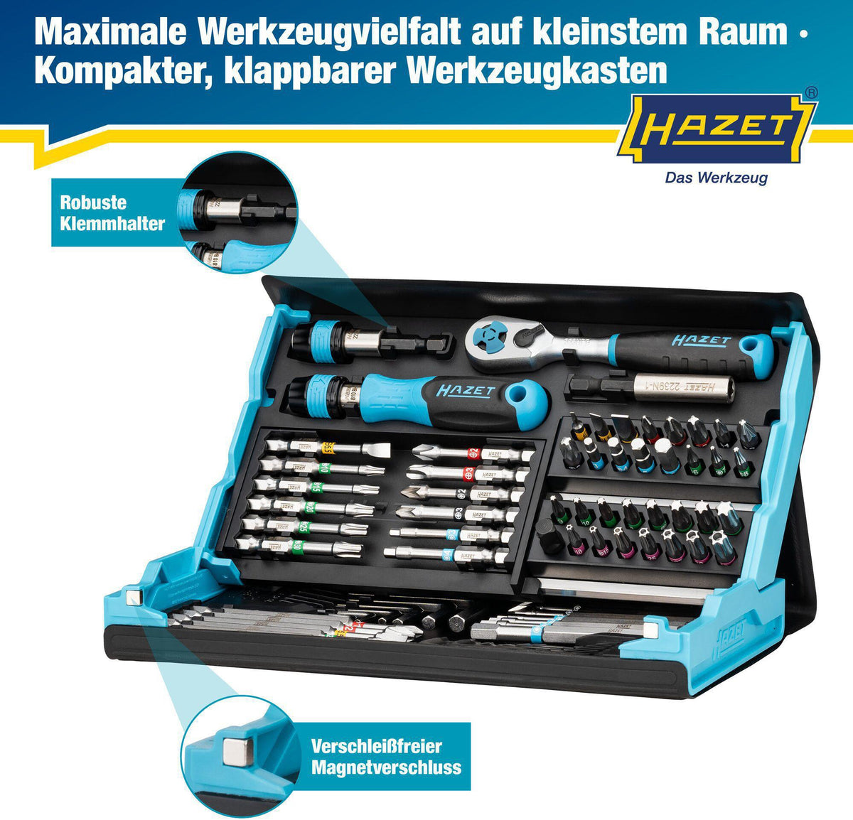 HAZET Bitsortiment SmartCase 2200SC-31, 73-teilig, Schlitz/PH/PZD/TX/Innen-6Kt. mit Farbcode