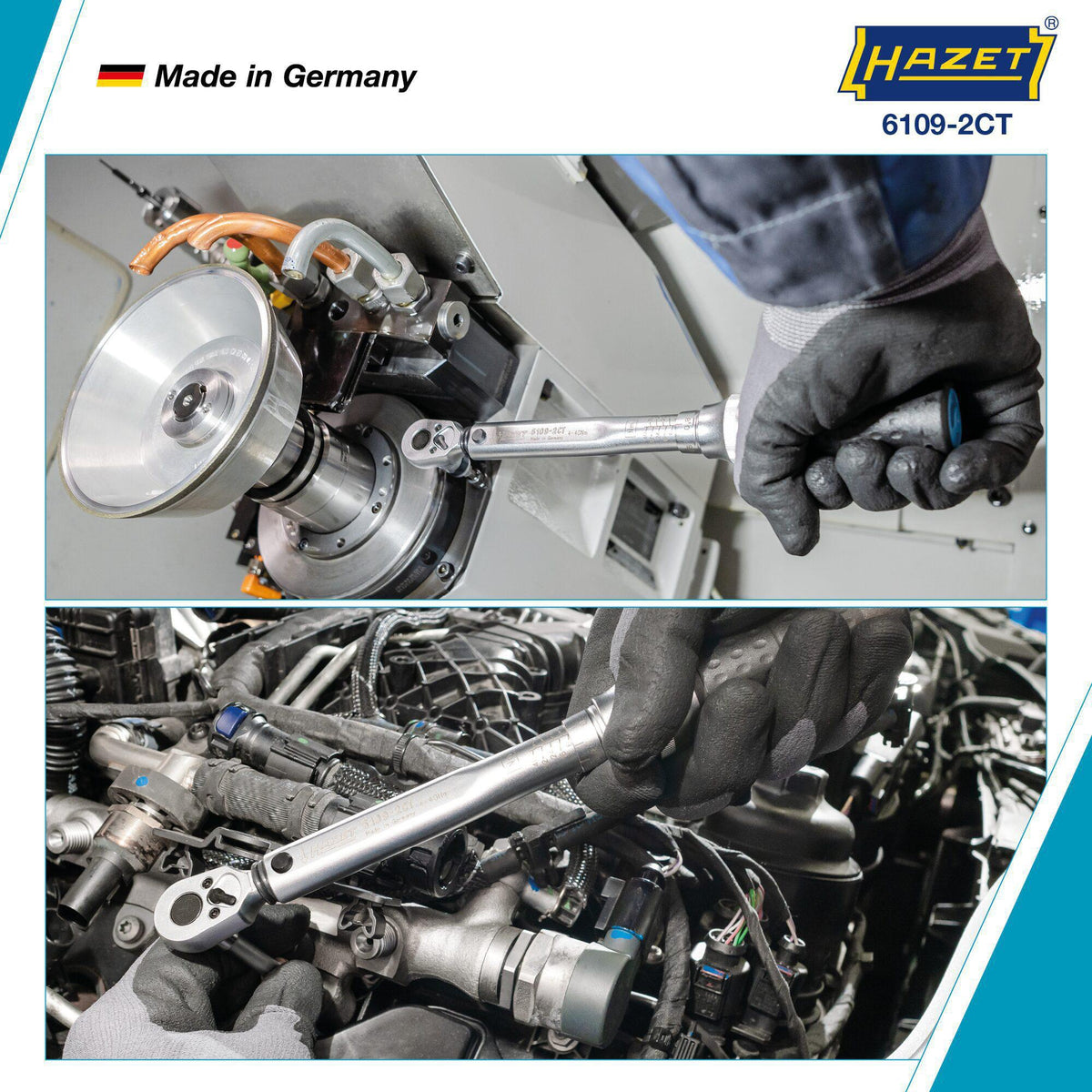 HAZET Drehmomentschlüssel 6108-1CT 1/4 Zoll 2-10 Nm mit Umschaltknarre und Kalibrierschein