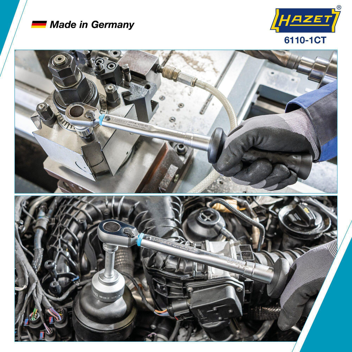 HAZET Drehmomentschlüssel 6111-1CT 3/8 Zoll 20-120 Nm mit Umschaltknarre und Kalibrierschein