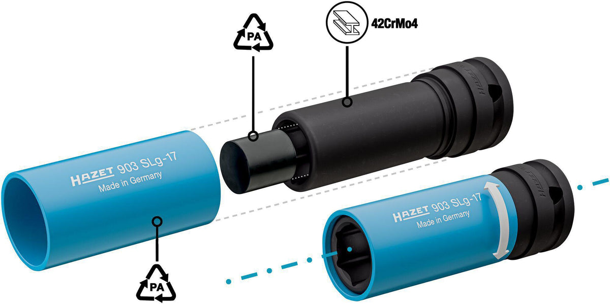 HAZET Kraftschraubersteckschlüsseleinsatz 903SLG-17 1/2 Zoll 6-Kant SW 17 mm mit Kunststoffhülse