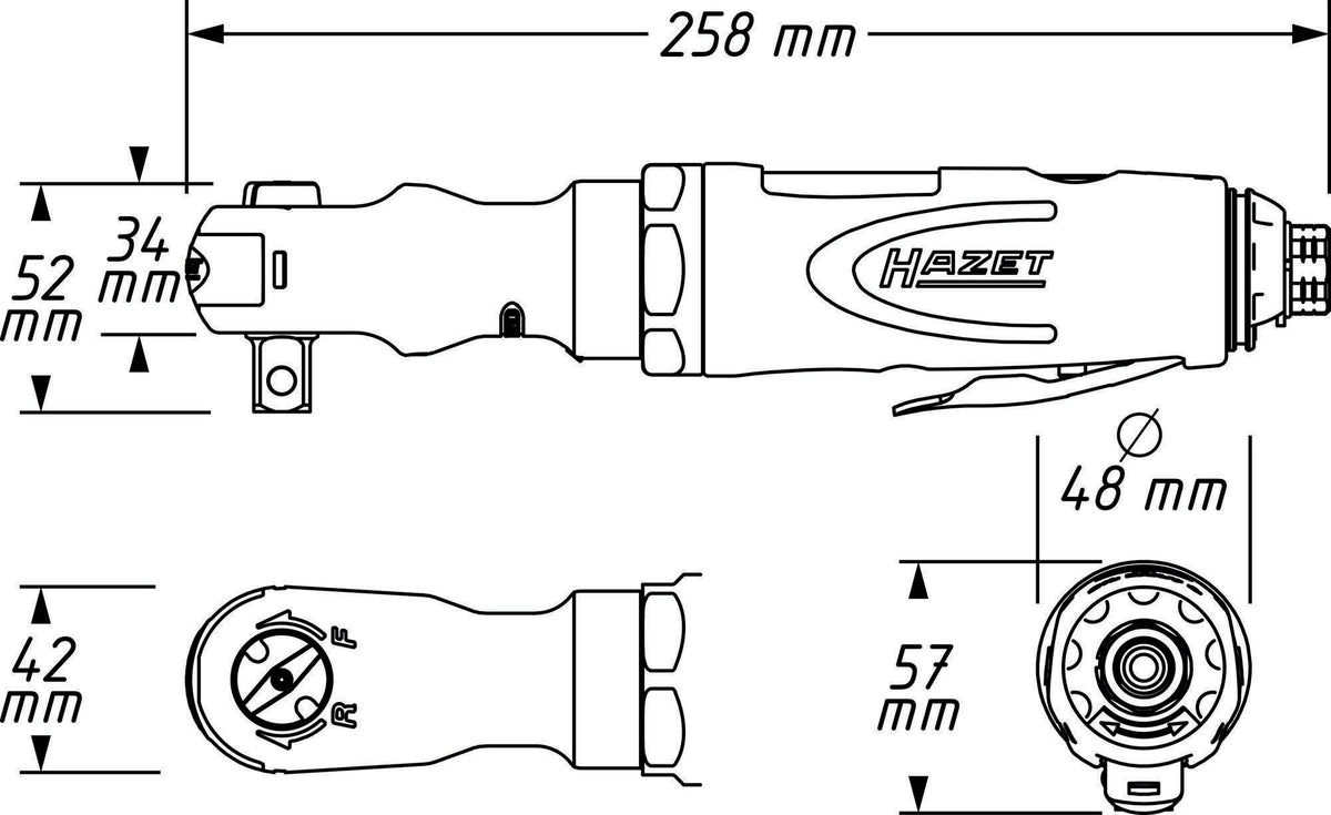 HAZET Druckluftratschenschrauber 9022P-2 12,5 mm (1/2 Zoll) 4-kt. 108 Nm