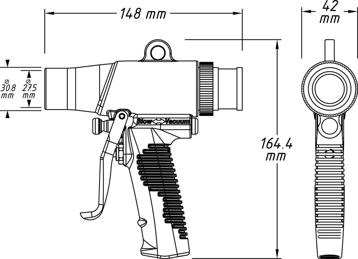 HAZET Druckluftsaug-/blaspistole 9043N-10 – Einhandumschaltung, 148 mm, DN 7,2
