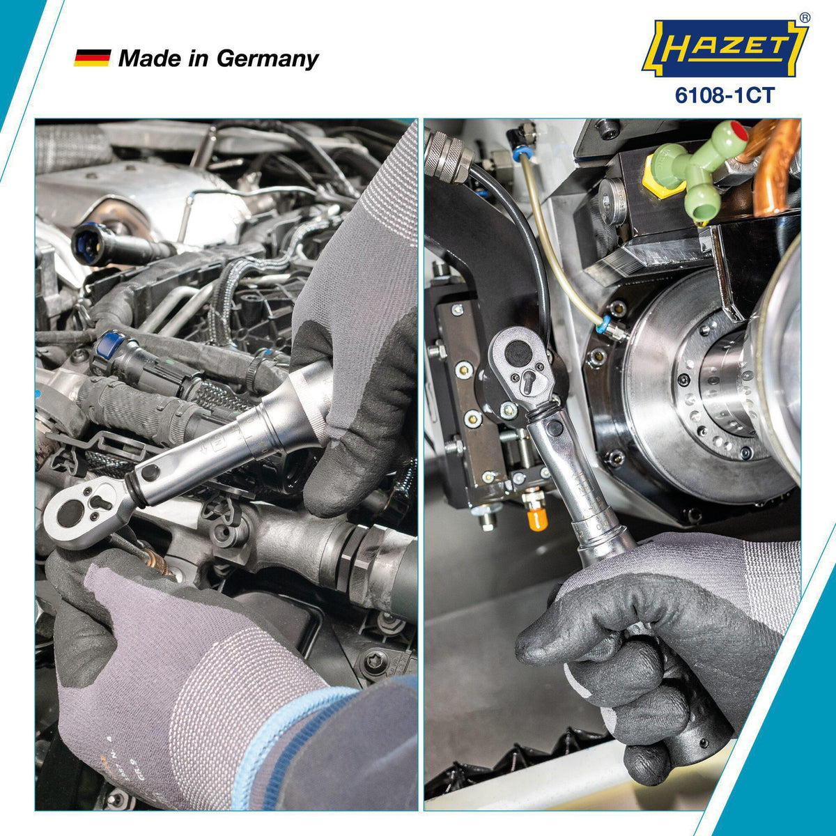 HAZET Drehmomentschlüssel 6108-1CT 1/4 Zoll 2-10 Nm mit Umschaltknarre und Kalibrierschein