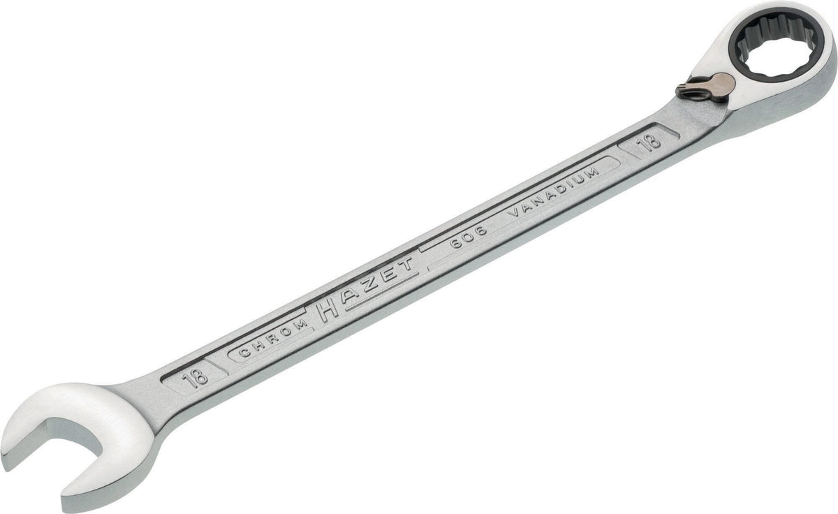 HAZET Maulringratschenschlüssel 606 SW 8 mm – umschaltbar, Ringseite 13° abgewinkelt, 60 Zähne